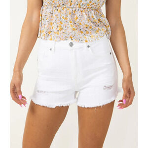 Eunina Lulu High Rise Fray Denim Shorts for Women in White
